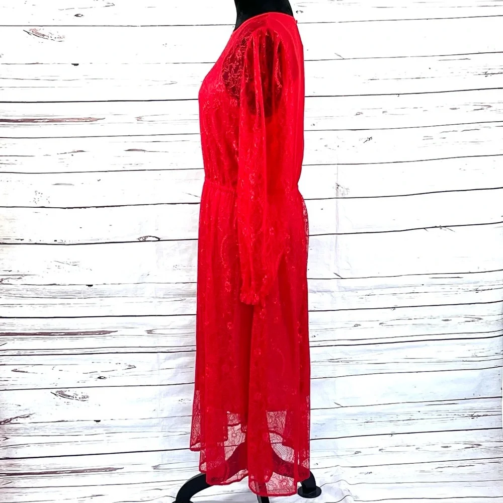 Banana Republic Women's Lace Dress Long Sleeve  Midi Semi Sheer Red Size M - Picture 4 of 10